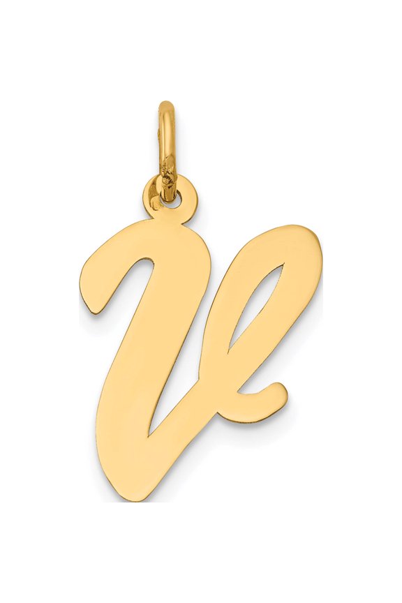 14K Yellow Gold Large Script Letter V Initial Charm