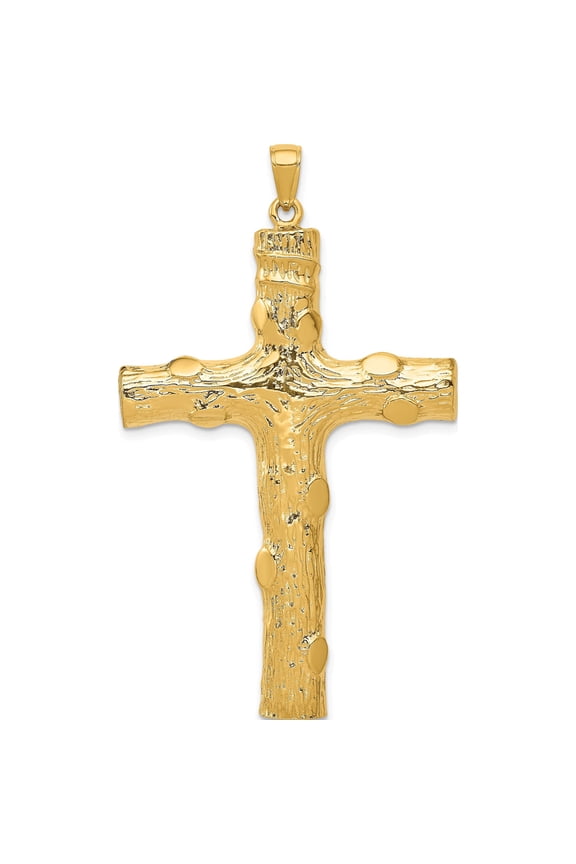 14K Yellow Gold Large Tree Textured Cross Pendant (58.5 X 34) Made In United States k5459