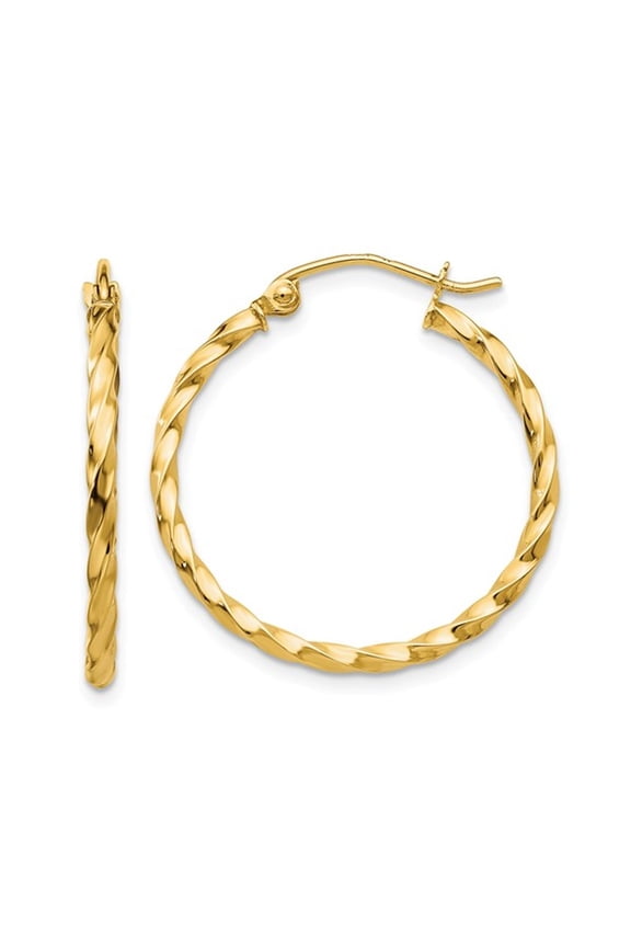 Gem & Harmony 14K Yellow Gold Large Twist Hoop Earrings 1 inch (2.00 mm) for Women