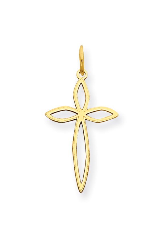 14K Yellow Gold Laser Designed Passion Cross Charm (40 X 11) Made In United States xr1036
