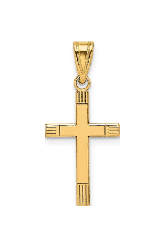 14K Yellow Gold Laser Etched Cross Pendant
