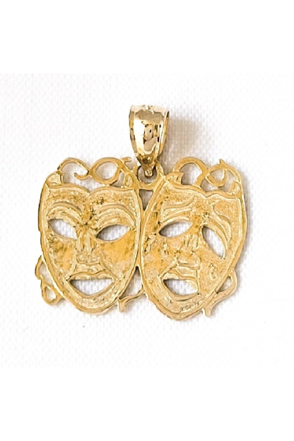14K Yellow Gold Laugh Now, Cry Later Drama Mask Pendant