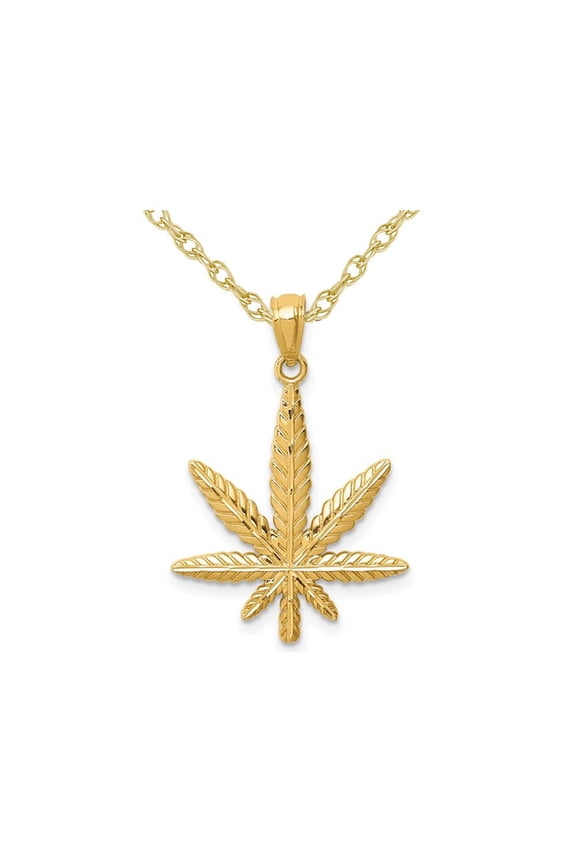 Gem & Harmony 14K Yellow Gold Leaf Charm Pendant Necklace with Chain for Women
