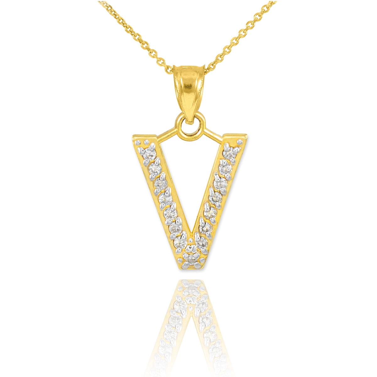 14K Yellow Gold Letter V Initial Lab Grown Diamond Monogram Pendant ...