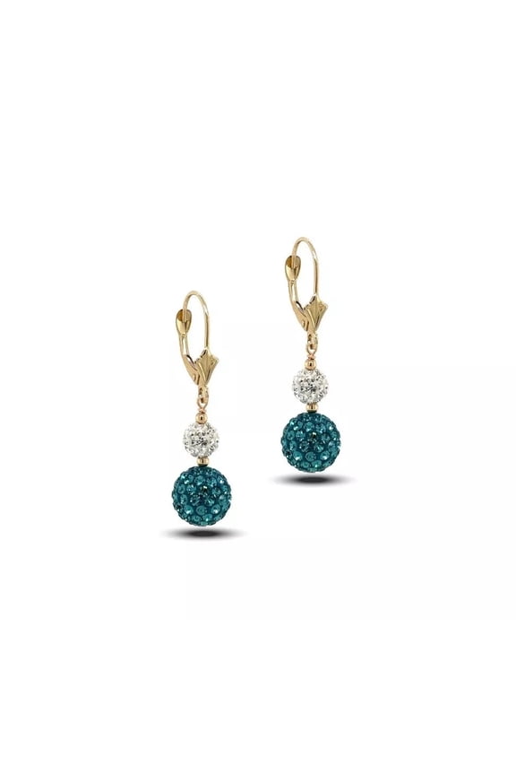 14K Yellow Gold Leverback Dangle Earrings with Genuine Czech Crystals