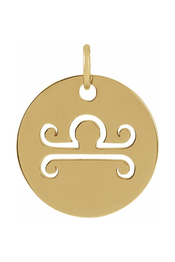 14K Yellow Gold Libra Zodiac Disc Pendant, 16.5 mm