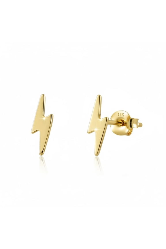 14K Solid Gold Lightning Bolt Stud Earrings - 0.27in