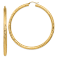 thumbnail image 1 of 14K Yellow Gold Lightweight 4mm Diamond-Cut Hoop Earrings, 1 of 7