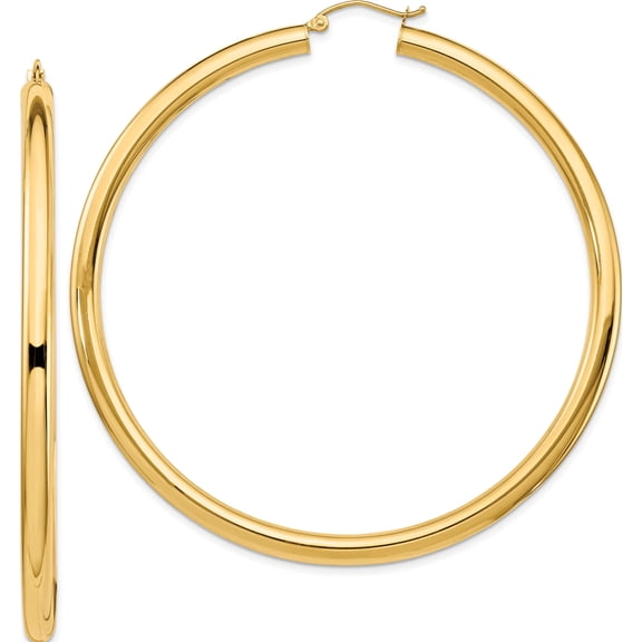Jewelry by Sweet Pea 14K Yellow Gold 4x70mm Polished Lightweight Round Tube Hoop Earrings