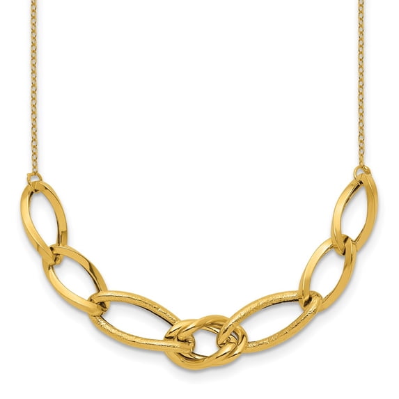 14K Yellow Gold Link Fancy Necklace Chain Polished and Textured 17.5 inch 8 mm