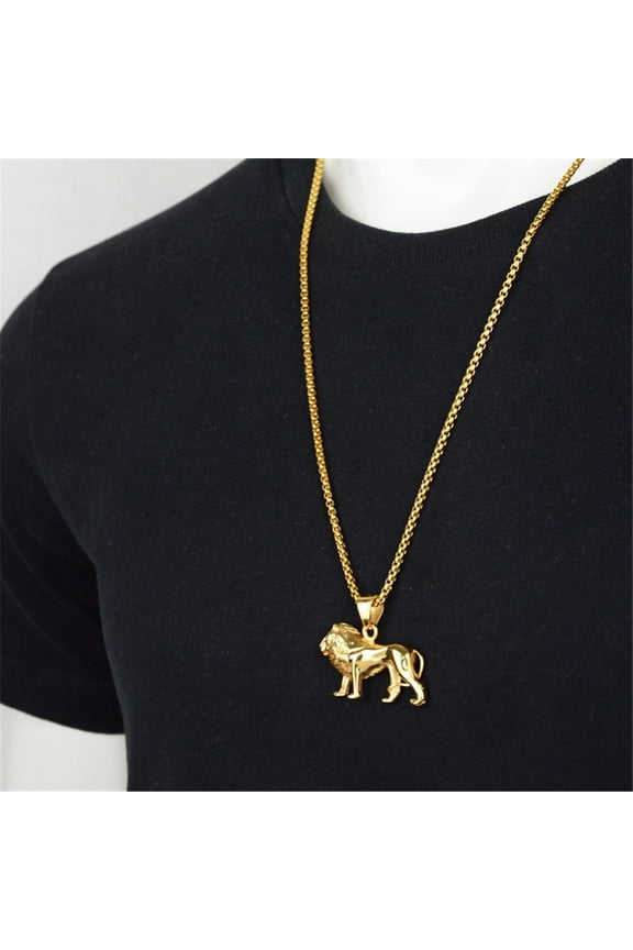 14K Yellow Gold Lion Necklace for Women Men Gold Color Lions Pendant Animal Jewelry,Africa Lion Ethiopian Best Gift