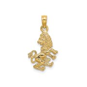 14k Yellow Gold Lion Pendant Charm, Raised 3D Heraldic Leo Zodiac Design