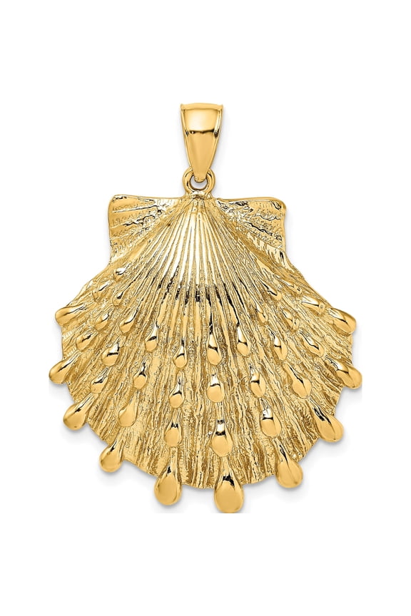 14K Yellow Gold Lion's Paw Shell Charm (35 X 29.6) Made In United States k7902