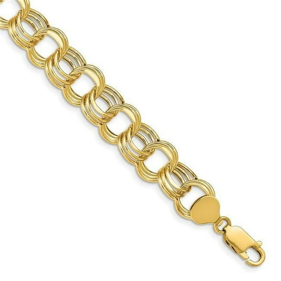 14K Yellow Gold Lite 11 mm Triple Link Charm 8 in. Bracelet