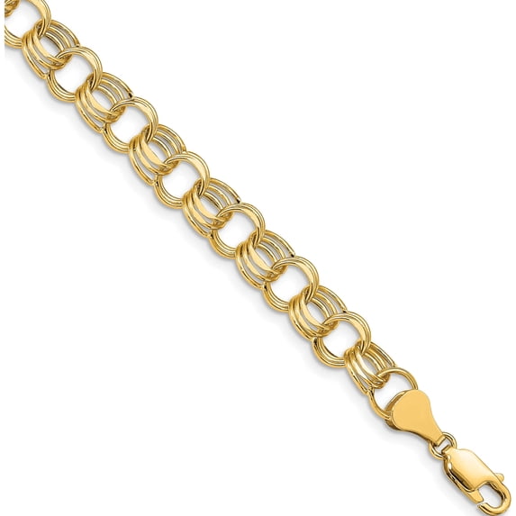 14K Yellow Gold Lite 8mm Triple Link Charm Bracelet Made In Peru sst2-7.25