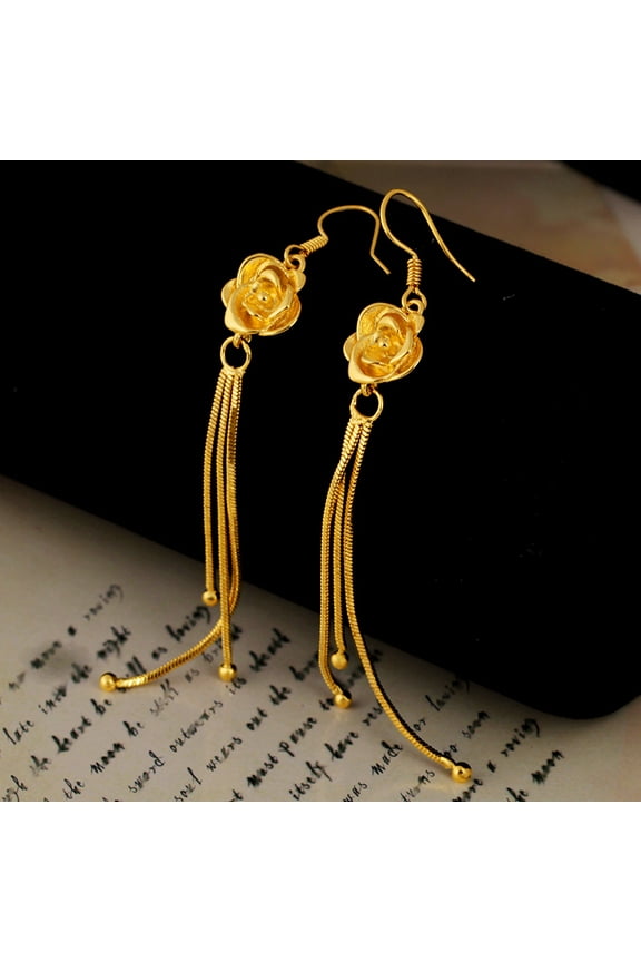 14K Yellow Gold Long Tassel Drop Earrings for Women Pendientes Mujer Trendy Jewelry Accessories Party Gifts