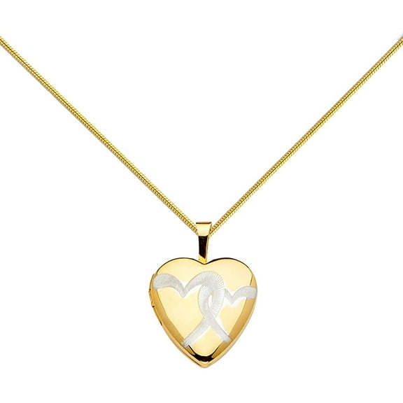 14K Yellow Gold Love Heart Shaped Locket Pendants with 0.8mm Snake Chain - More Lockets (TGDJ-2360, 20.0 Inches)
