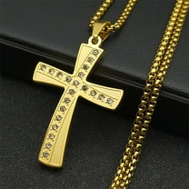 14K Yellow Gold Luxury Zircon Cross Necklace Pendant For Men Women Jewelry Accessories