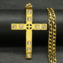 14K Yellow Gold Luxury Zircon Cross Necklace Pendant For Men Women Jewelry Accessories