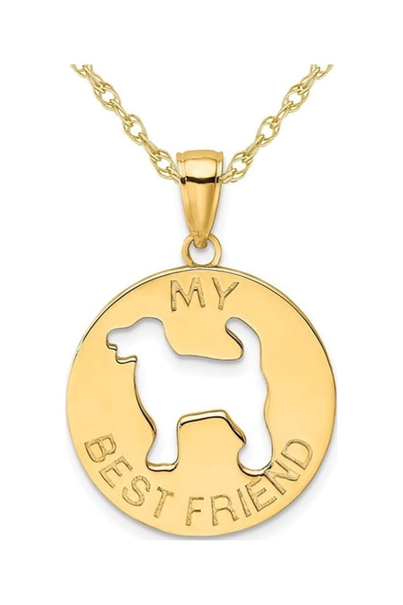 14K Yellow Gold MY BEST FRIEND Dog Disc Pendant Necklace with Chain for Women