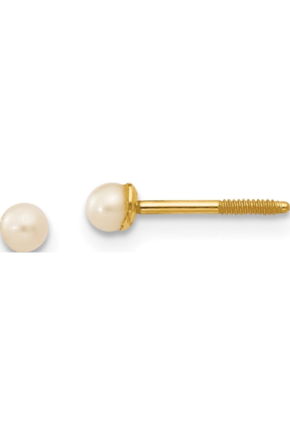 14K Yellow Gold 2.5-3.5mm White Button Freshwater Cultured Pearl Screwback Post Earrings