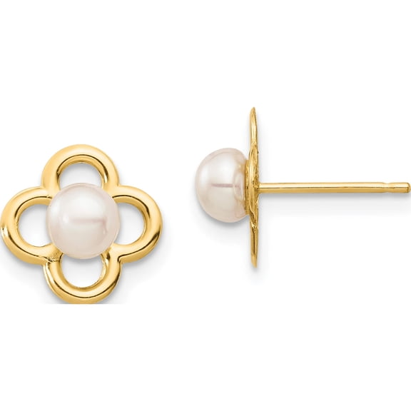 14K Yellow Gold Madi K 4-5mm White Button Freshwater Cultured Pearl Post Earrings (8.1 X 8.1) Made In Canada se2962