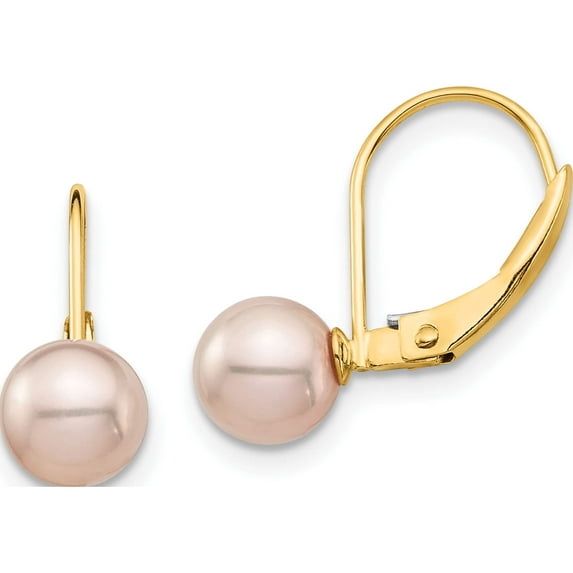 14K Yellow Gold Madi K 6-7mm Pink Round Fw Cultured Pearl Leverback Earrings (17.72 X 9.23) Made In Canada se2970