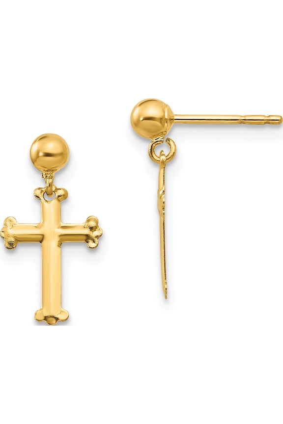 14K Yellow Gold Madi K Cross Dangle Post Earrings (14 X 8) Made In United States se2348