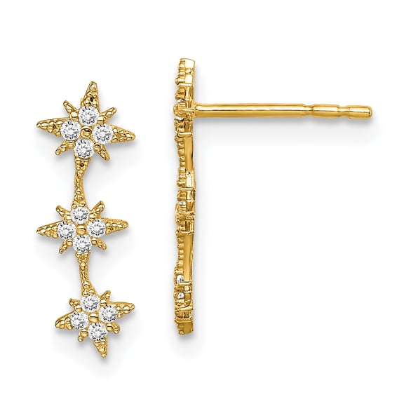 14K Yellow Gold Madi K Cubic Zirconia Star Drop Bar Dangle Post Earrings