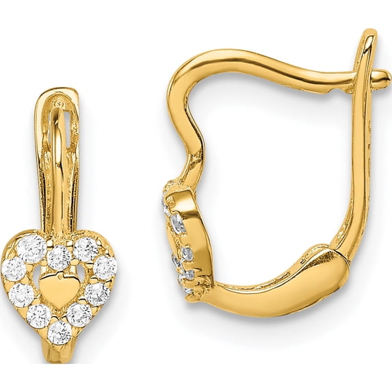 14K Yellow Gold Madi K Cz Double Heart Hoop Earrings Made In China gk1060