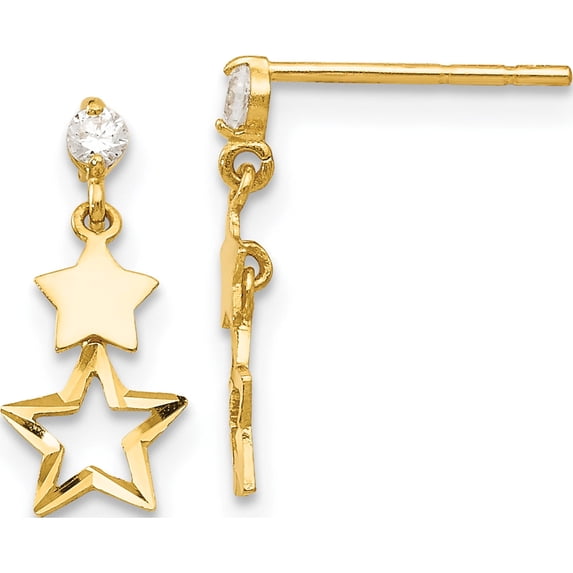 14K Yellow Gold Madi K Cz Polished Star Post Dangle Earrings (15 X 6) Made In China gk595