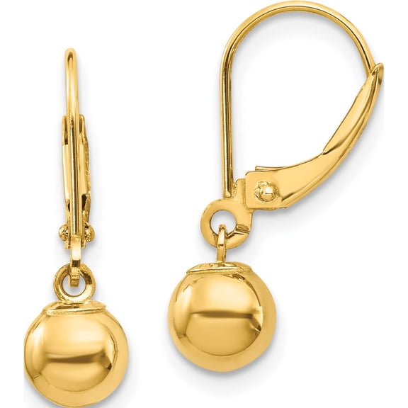 Jewelry by Sweet Pea 14K Yellow Gold Dangle 6mm Bead Leverback Earrings