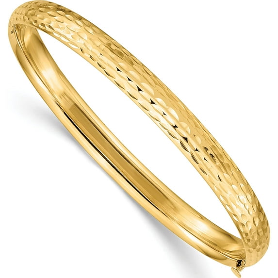 14K Yellow Gold Madi K Kids Polished Diamond-Cut 5mm Hinged Child's Bangle (4 X 5) Made In United States gk894
