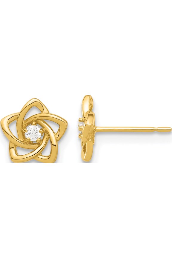 14K Yellow Gold Madi K Polished Cz Flower Post Earrings (Width 8.3) (Length 8.3) - Jbsp