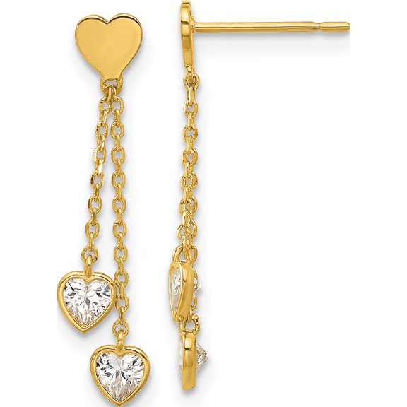 Jewelry by Sweet Pea 14K Yellow Gold Polished CZ Hearts Post Dangle Post Earrings