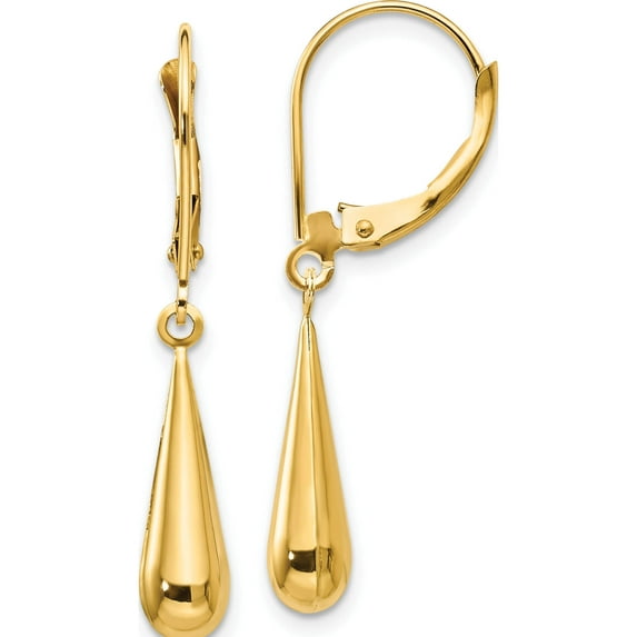 14K Yellow Gold Madi K Teardrop Dangle Leverback Earrings (33 X 5) Made In United States se1102