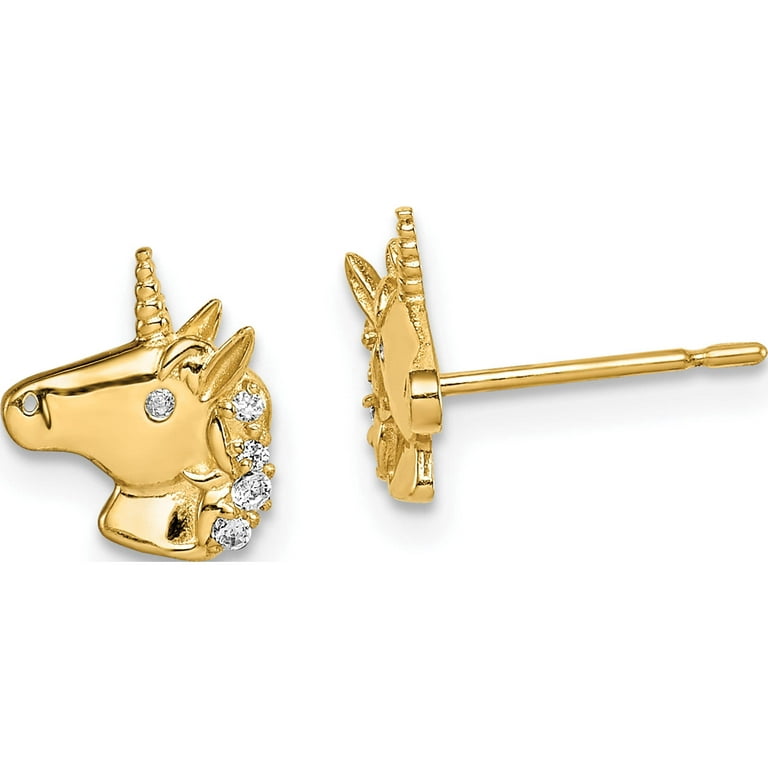14k Yellow Gold Solid Unicorn CZ Stud Earrings 14k Yellow Gold Solid Unicorn CZ Stud Earrings