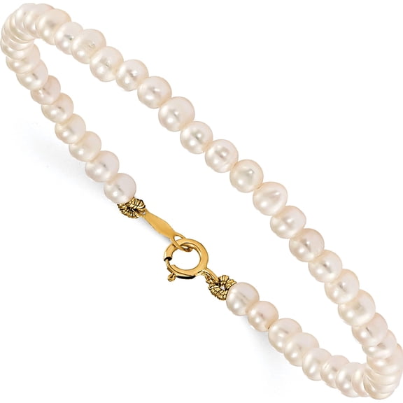 14K Yellow Gold Madi K White Fwc Pearl 15 Necklace, Earrings & 5.5 Bracelet 3Pc Set Made In United States se2385