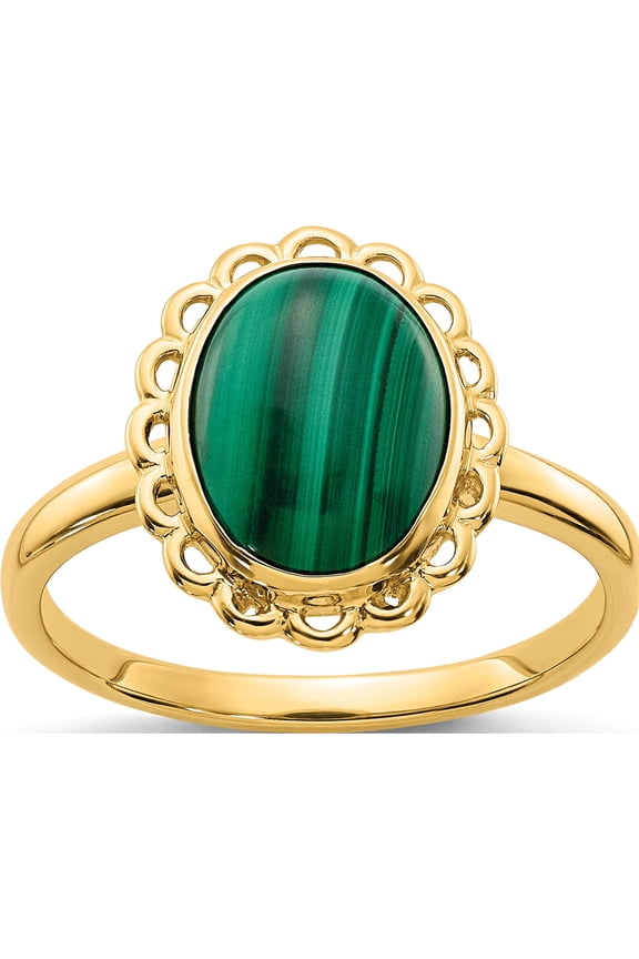 14K Yellow Gold 10x8mm Malachite Cabochon Ring