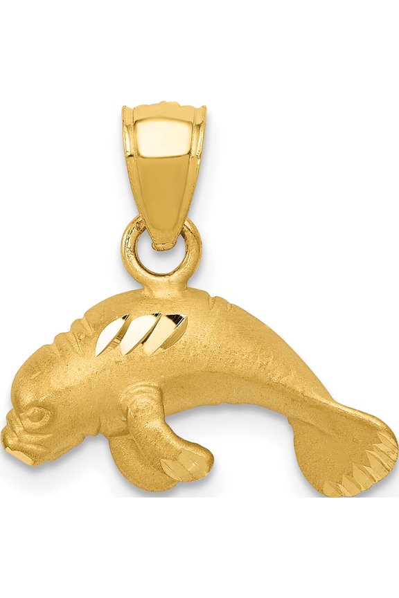 14K Yellow Gold Manatee Pendant (17 X 16) Made In United States k2996