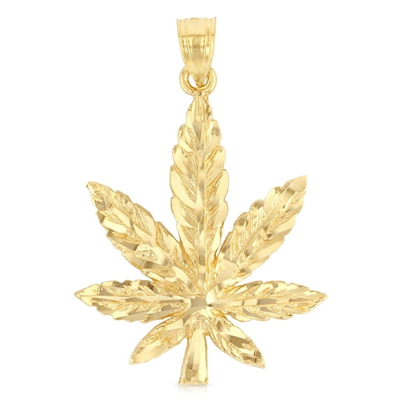 14K Yellow Gold Marijuana Leaf Charm Pendant For Necklace or Chain