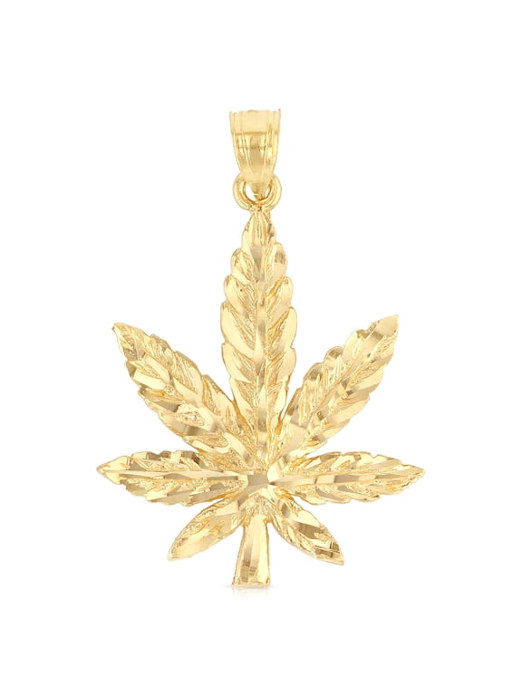 14K Yellow Gold Marijuana Leaf Charm Pendant For Necklace or Chain