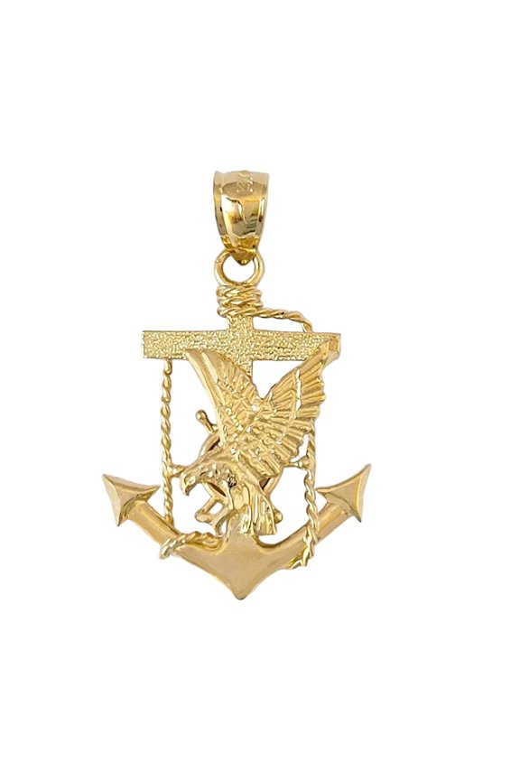14K Yellow Gold Mariners Anchor Cross with Eagle Pendant