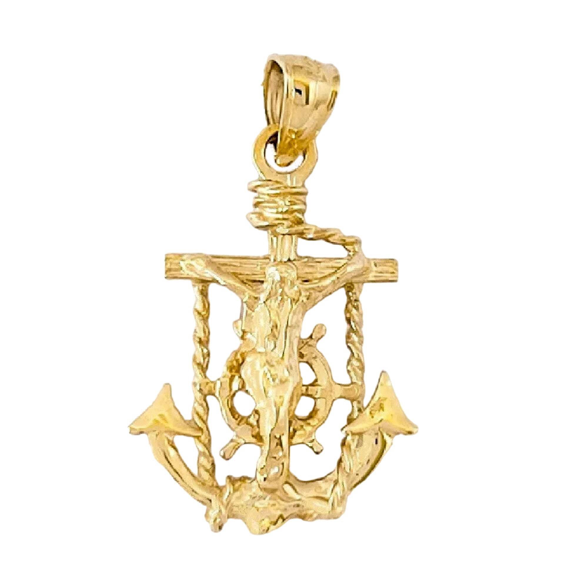 14K Yellow Gold Mariners Anchor Crucifix Cross Pendant - Walmart.com