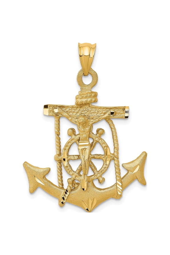 14K Yellow Gold Mariners Cross Pendant (40 X 26) Made In United States c144