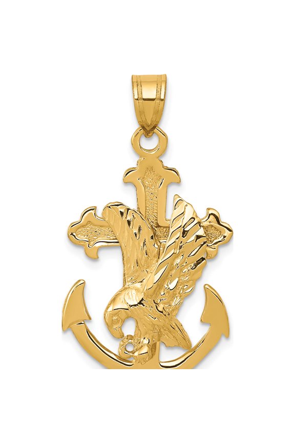 14K Yellow Gold Mariners Cross With Eagle Pendant (35 X 20) Made In United States c1408