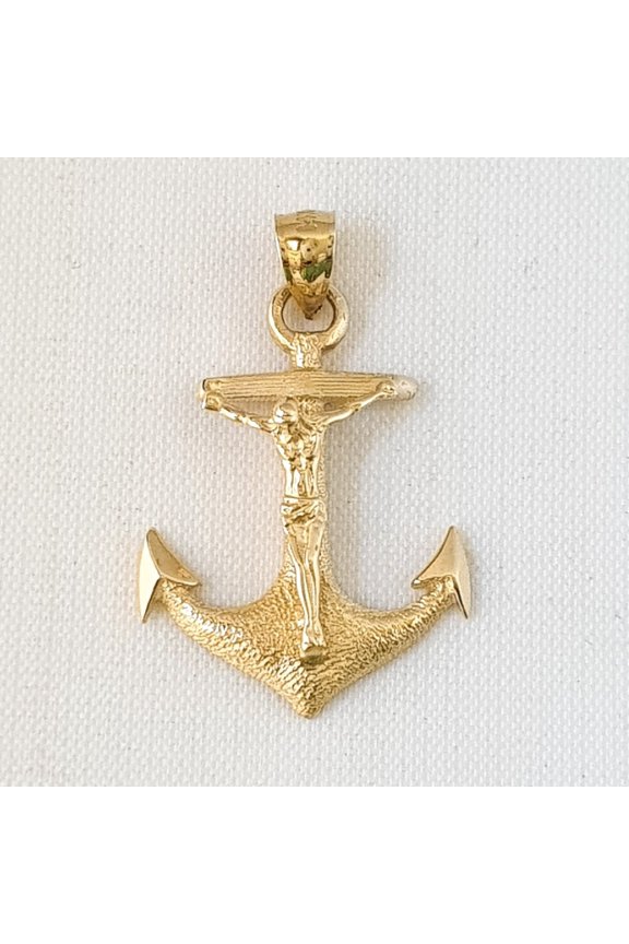 14K Yellow Gold Mariners Crucifix Cross Pendant