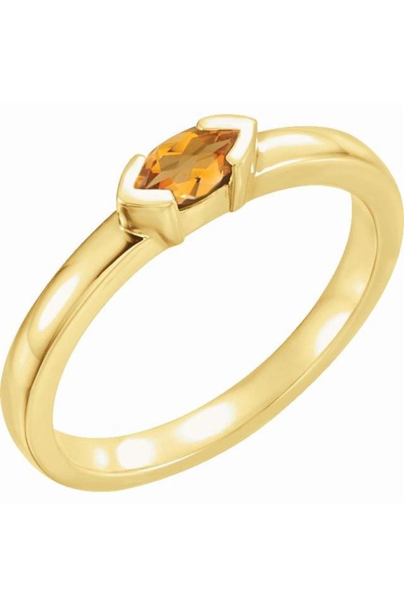 14K Yellow Gold Marquise 6 X 3 Mm Polished Natural Citrine Stackable Family Ring, Size 7