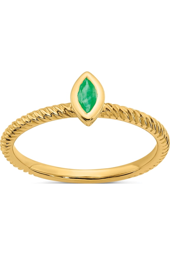 14K Yellow Gold Marquise Bezel Emerald Ringsize 7 (Width 1.6 To 1.8) - Jbsp