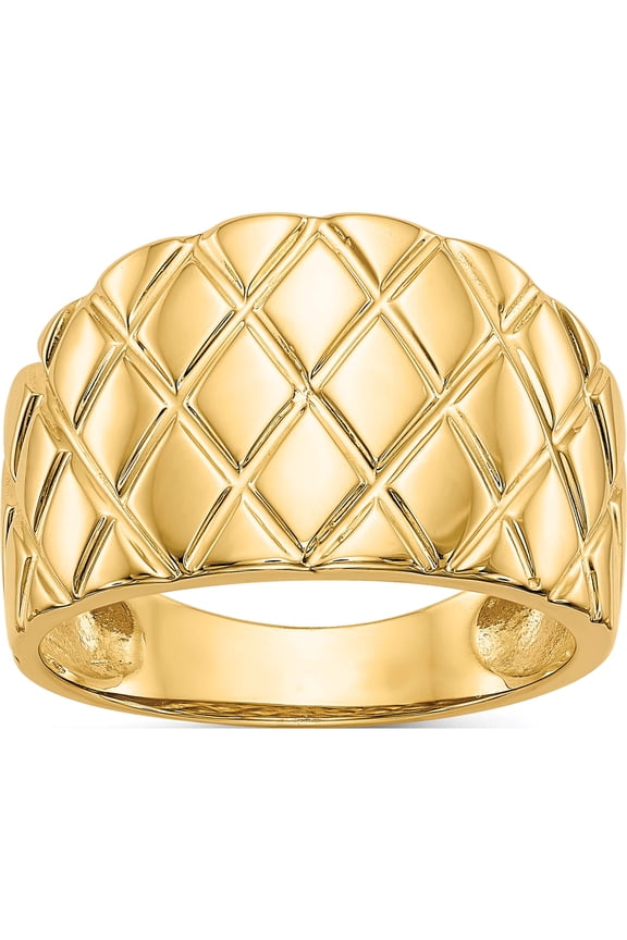 14K Yellow Gold Quilted Pattern Dome Ring